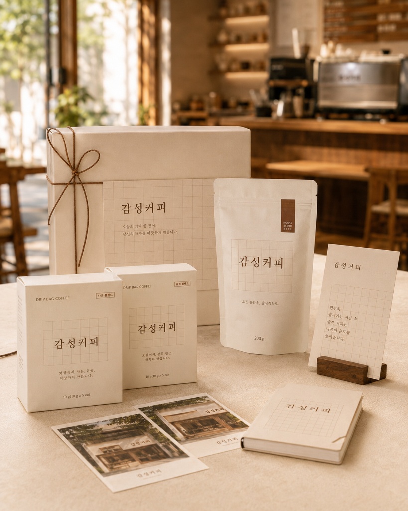 감성커피 원두와 드립백, 노트로 구성된 선물 컬렉션